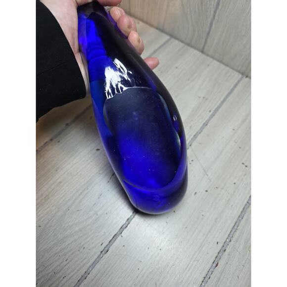 Vtg Blown Art Glass Whale Large Cobalt Blue Whale Sculpture 9” Murano Style - Picture 5 of 10